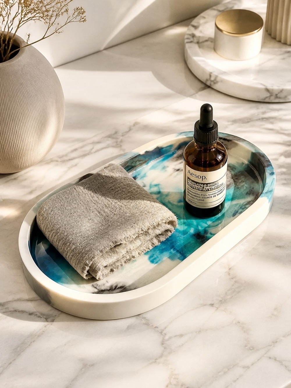 Blue Marble style Resin plaster Decorative Tray 7.5" x 4"